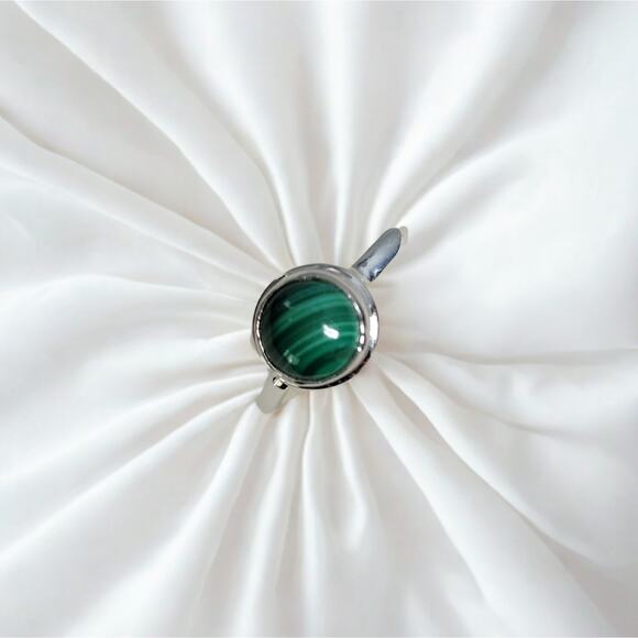 925 Sterling Silver Malachite  Round Gemstone Ring Jewelry for Women & Men - Picture 1 of 6